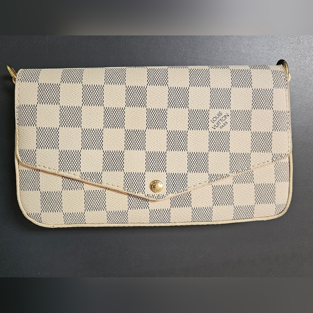 3pc Louis Vuitton Cream and Gray Checkered Women's Bag